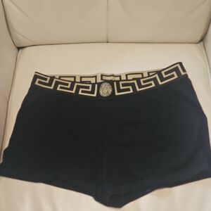 Versace Black Bike Shorts with Gold Greek-Key Waistband